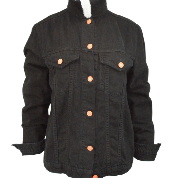 NWT Le Distresse Black Denim And Shearling jacket - Picture 5 of 5